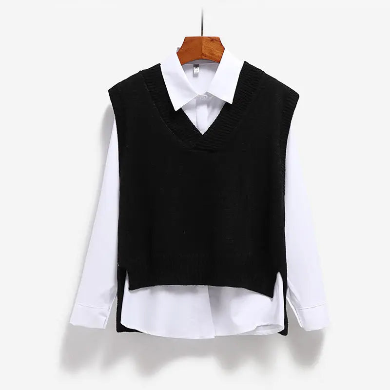 Women Sweater Vest Spring 2022 Autumn Women Short Loose Knitted Sweater Sleeveless  V-Neck Pullover Tops Female Outerwear Black