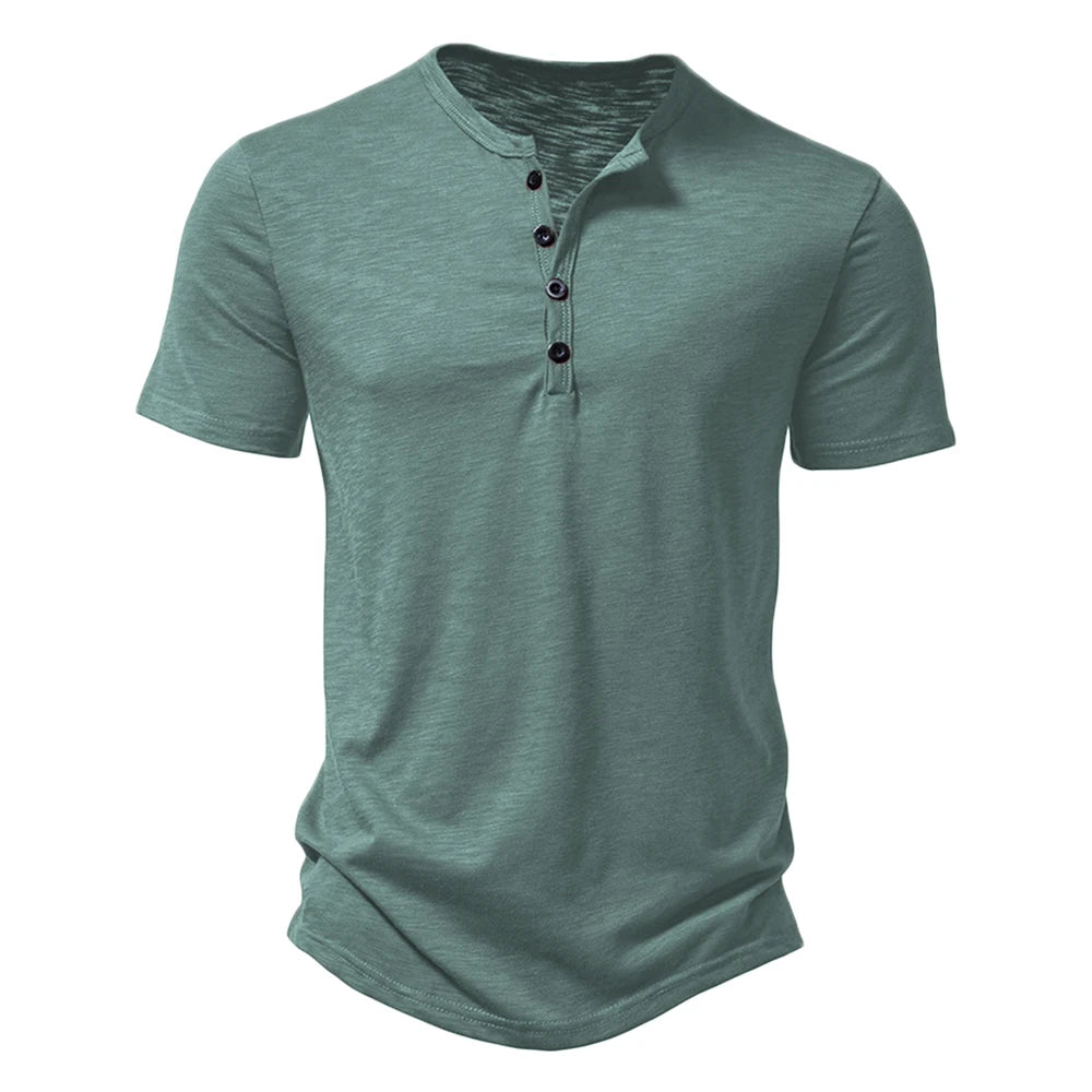 Henley Collar Summer Men Casual Solid Color Short Sleeve T Shirt for Men Polo men High Quality Mens T Shirts