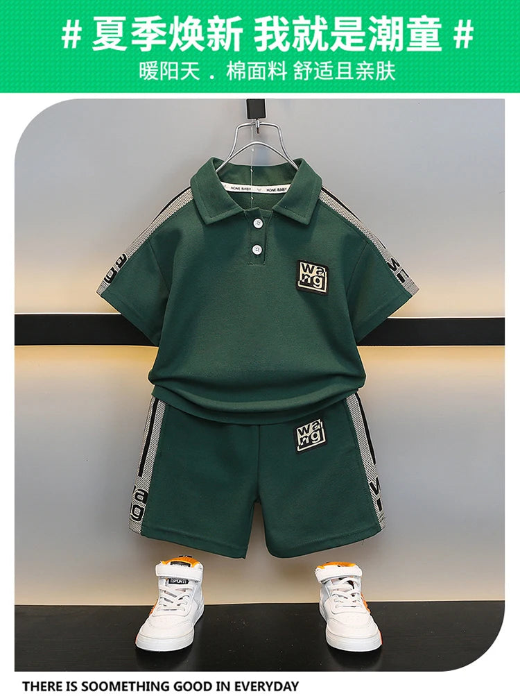 New Kids Letter Print Polo T-shirt Shorts 2Pcs/Sets New Fashion Baby Boys Girl Clothing Children Tracksuits 0-5 Years