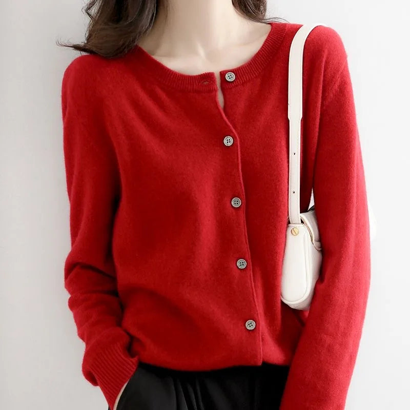 Women Cardigans Sweater O-neck Spring Autumn Knitted Cashmere Cardigans Solid Single Breasted Womens Sweaters DF4934