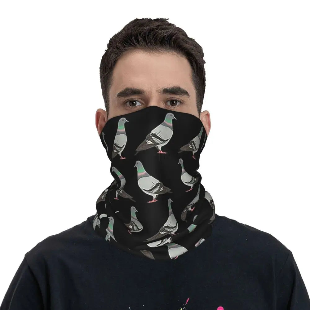 Pigeon Walk , Black Background Bandana Neck Cover Printed Magic Scarf Multifunction Cycling Scarf Running Unisex Adult Windproof