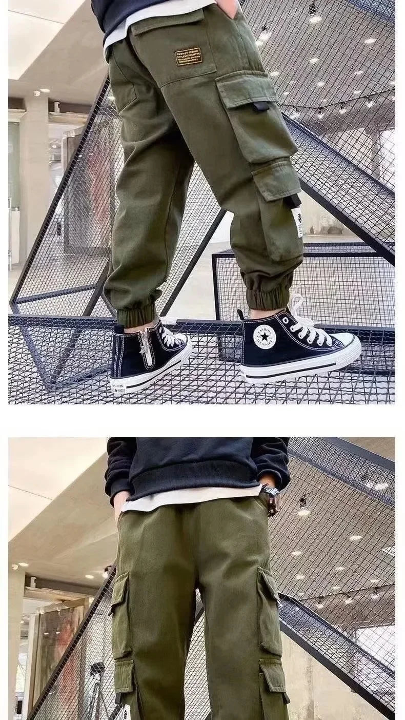 Boys Fleece-lined Pants Casual Loose Fit Winter Warm Cargo Pants Integrated Velvet For Kids Cross-border