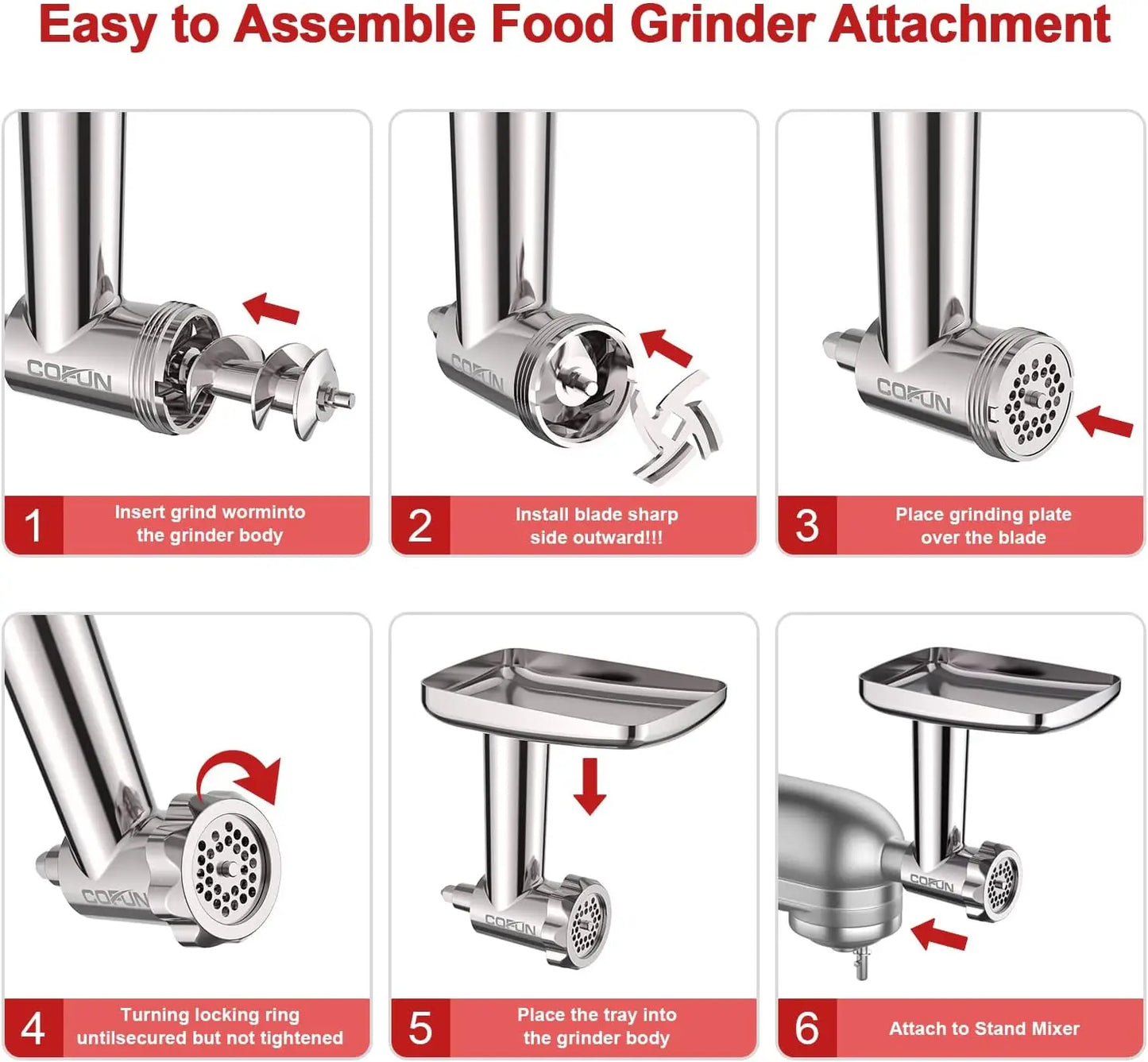 Meat Grinder Attachment for Kitchenaid Stand Mixer, Stainless Steel Kitchenaid Meat Grinder Attachment with 3 Sausage Stuffer