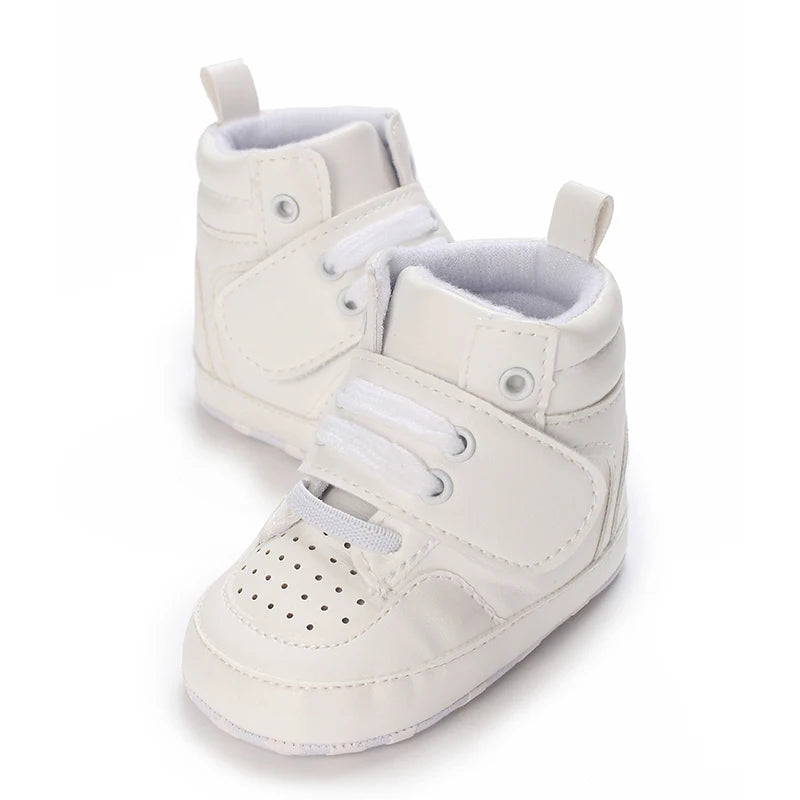 Spring and Autumn Baby Shoes Fashion Classic White PU High Top Sports Shoes Soft Sole Comfortable Casual Walking Shoes