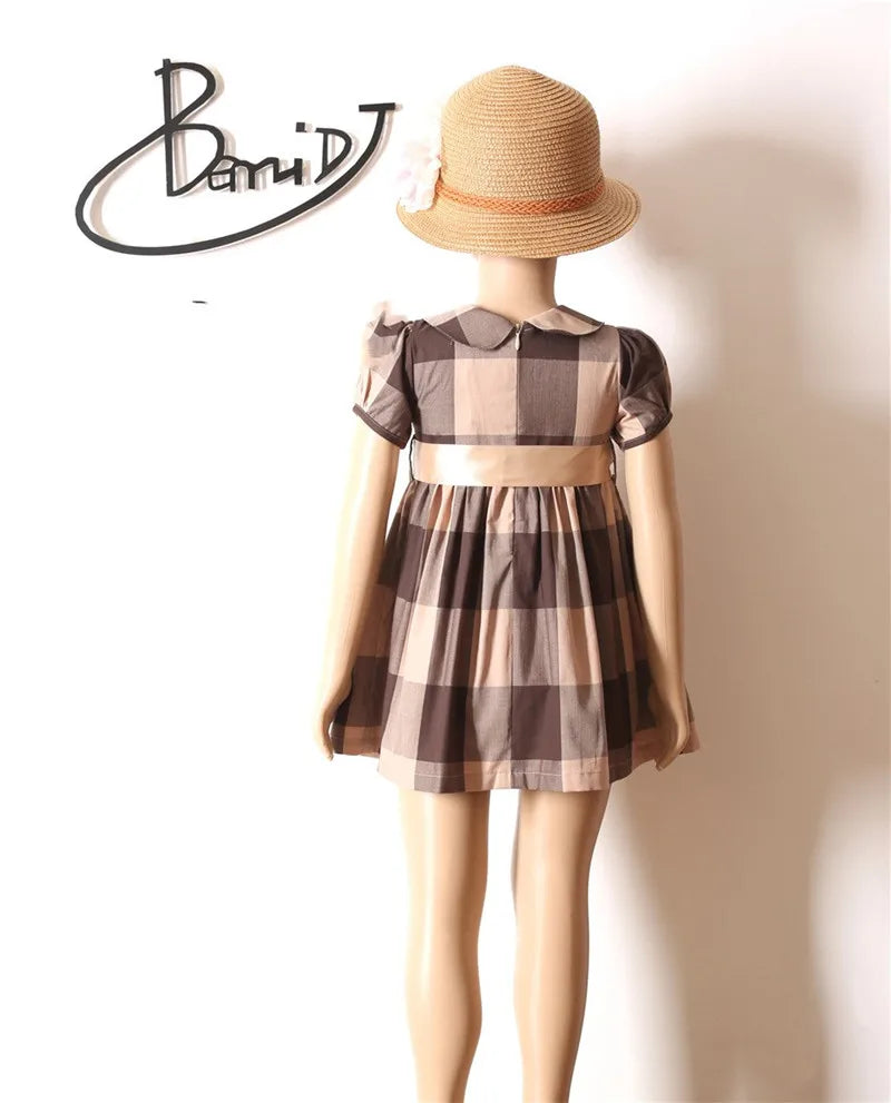 Summer Clothes Charming Dress Girls Cotton Casual Plaid Bow Children Dress  New Cute Baby Clothing Wholesale 1-7 Years Old