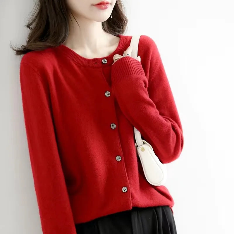 Women Cardigans Sweater O-neck Spring Autumn Knitted Cashmere Cardigans Solid Single Breasted Womens Sweaters DF4934