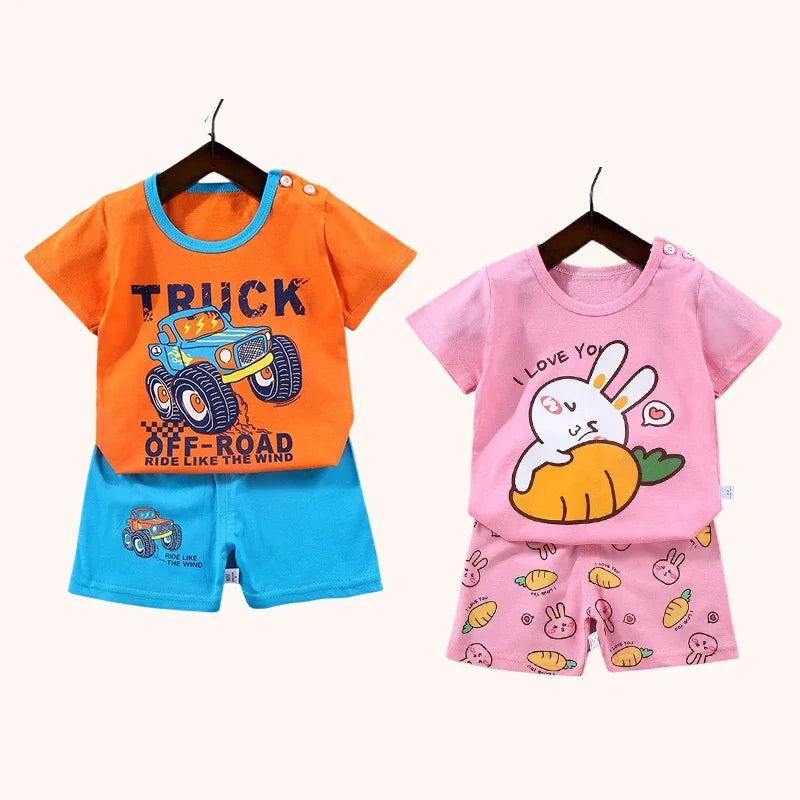 2PCS mother Kids Clothes Children's Sets Boys Girl T-shirt Shorts Summer Cotton Short sleeve Baby Children Clothing Toddler Suit