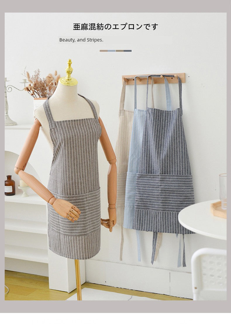 Japanese-Style For Home Cotton and Linen Catering and Cooking Women's Apron