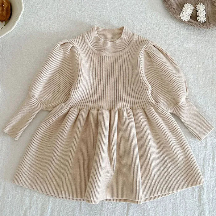 Korean Style Kids Party Dresses Long Sleeve Solid Color Knitting Dress Toddler Princess Dress Autumn Spring Children Clothing