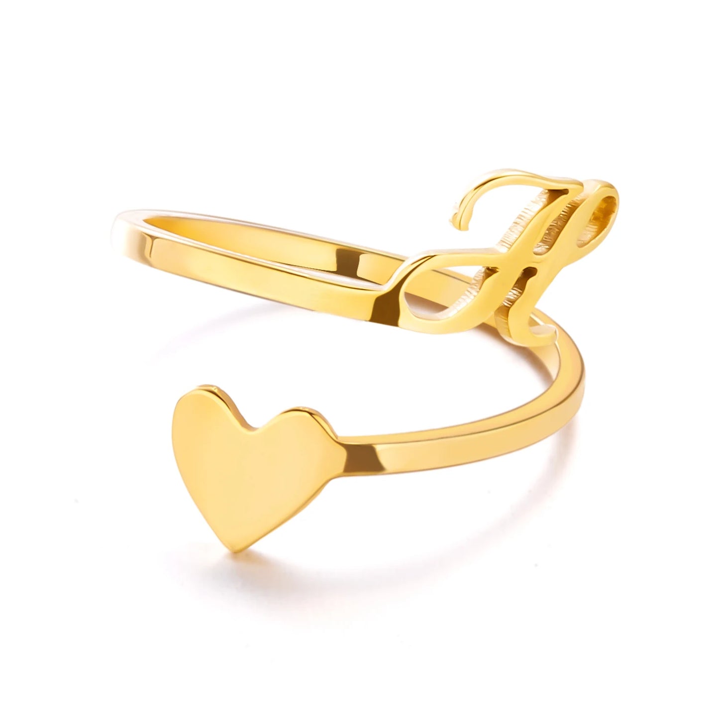 Simple Romantic Heart and Letter Rings A-Z 26  Alphabet Initials Ring For Women Opening Finger Ring Party Jewelry Birthday Gift