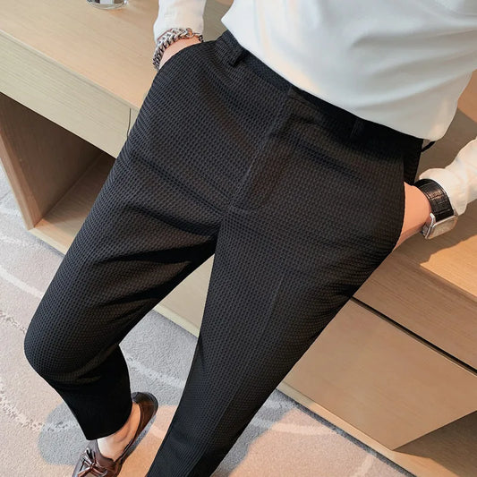 Suit Pants Autumn Winter Fashion Waffle Dress Pants For Men Clothing Business Casual Slim Fit Men's Formal Trousers High Quality