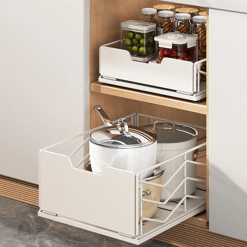 Pull-out Sink Storage Rack Bowl Dish Storage Basket Kichen Organizer Slide Drawer Storage Tray Seasoning Cabinets Organizer