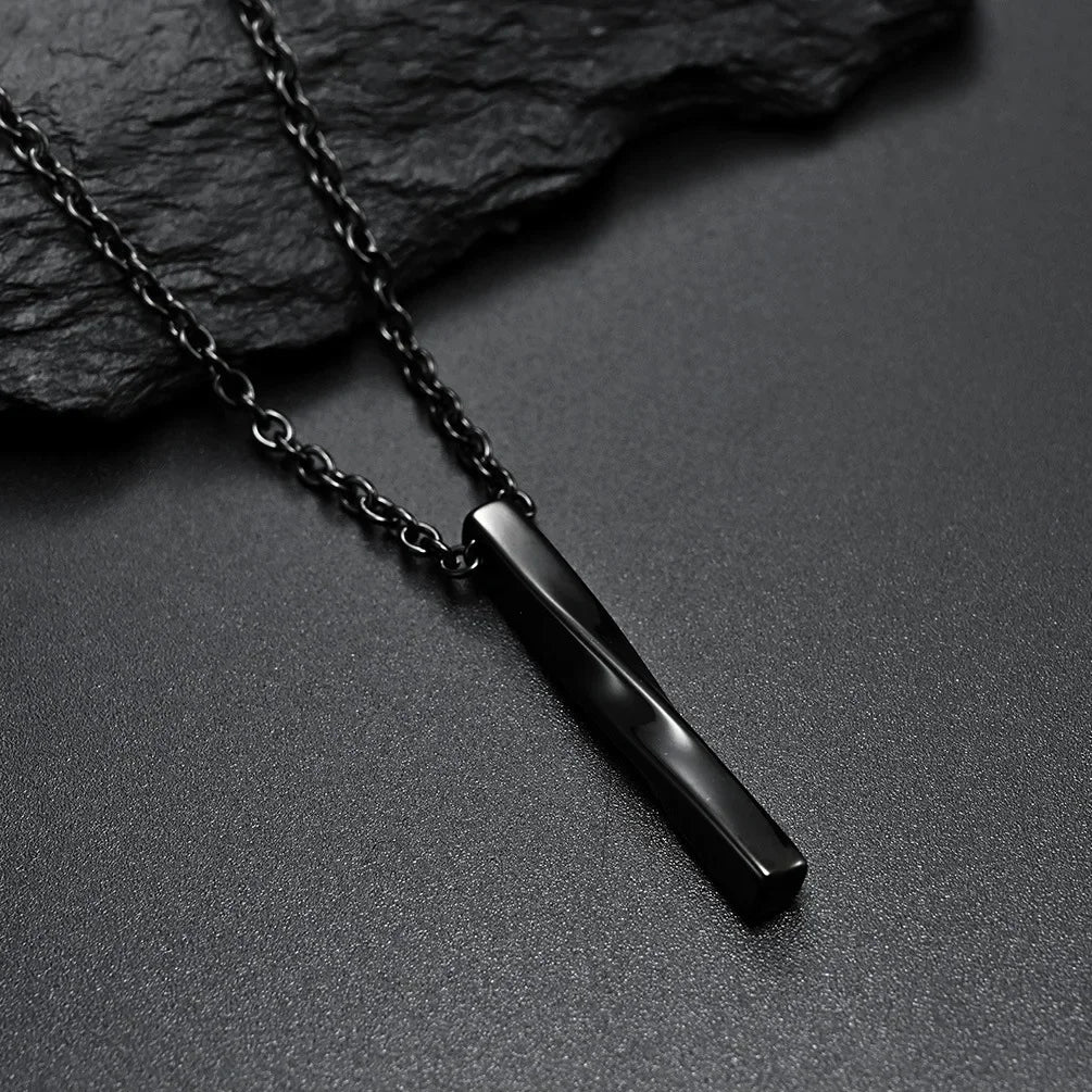 Black Rectangle Pendant Necklace Men Trendy Gothic Stainless Steel Chain Women Necklace Fashion Jewelry Gift