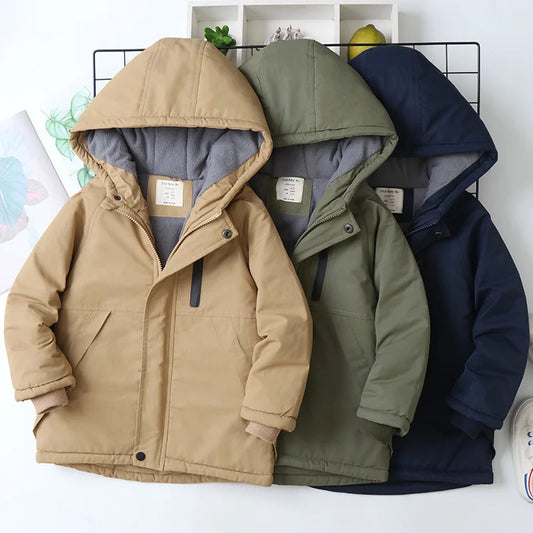 OLEKID Autumn Winter Children Jacket For Boys Hooded Plus Velvet Thicken Warm Teenage Boy Outerwear Coat 4-14 Year Kids Parka