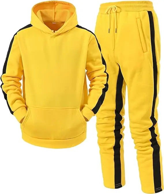 Men's Hooded Sweatshirts Set Solid Color Jogging Set Tracksuit Tracksuit Long Sleeve Suit Hoodies Trousers Yellow Casual Suit