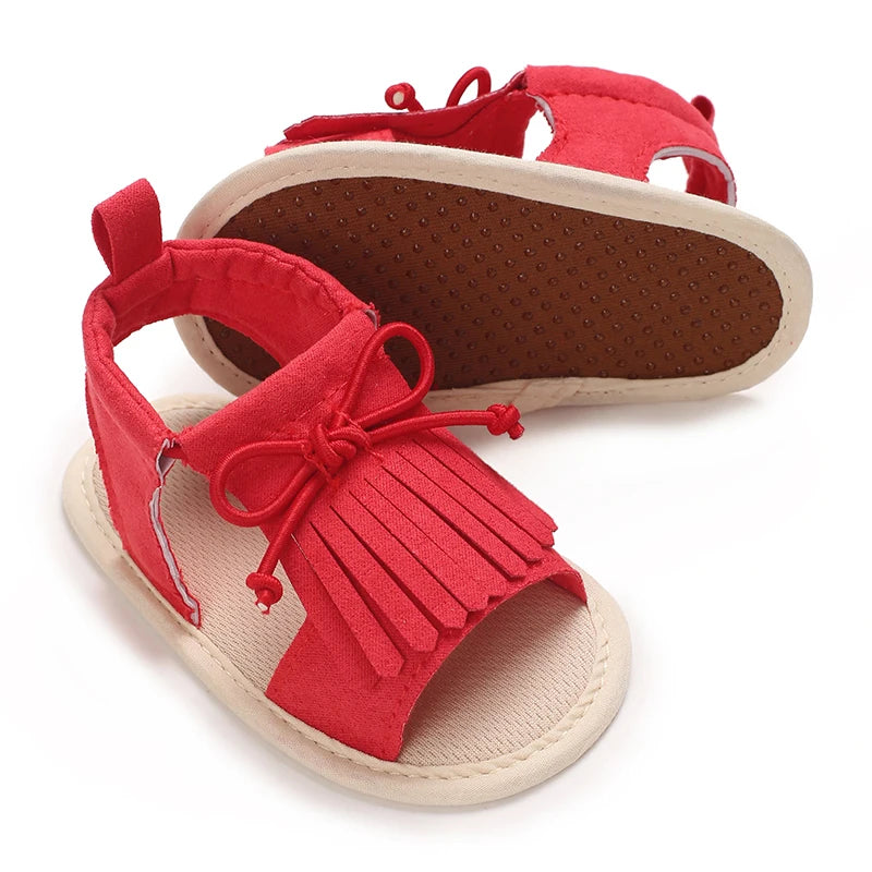 Summer baby girl sandals red festive and cute flower baby shoes soft rubber soles comfortable and casual baby walking shoes