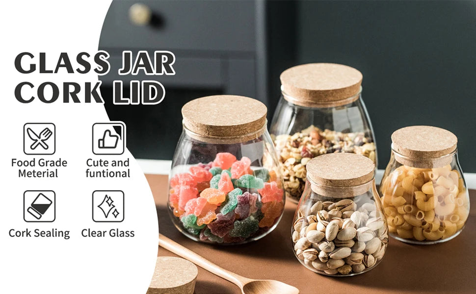 1200-3000 ML Large Capacity Glass Sealed Jar Lid Sealed Storage Wood Cover Coffee Bean Storage Jar Organizer Kitchen Containers