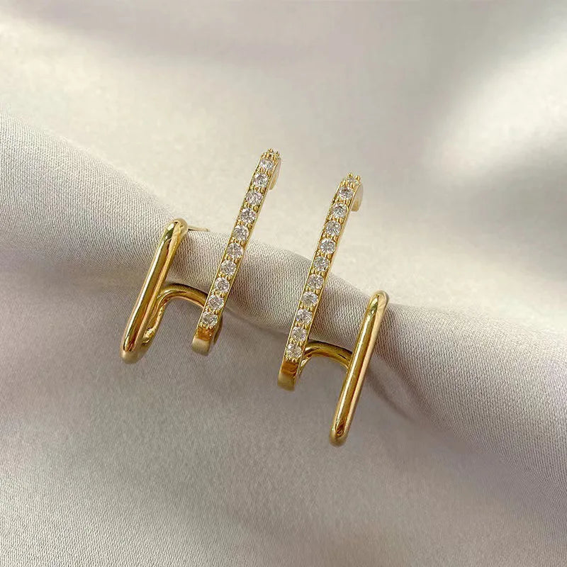 2023 New Design Irregular U-shaped Gold Color Earrings for Woman Korean Crystal Fashion Jewelry Unusual Accessories Girls