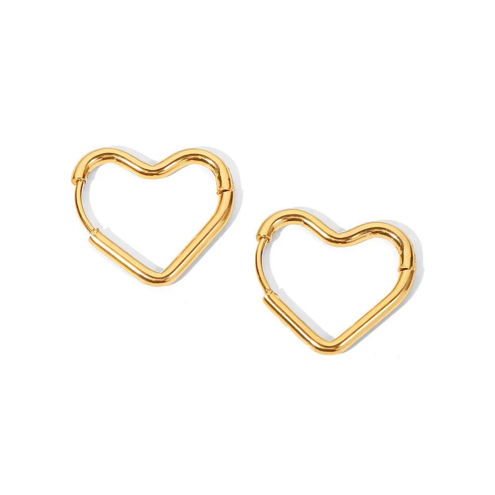 Fashion Minimalist Gold Color Stainless Steel Heart Earrings For Women Girl Simple Heart Circle Piercing Earring Buckle Statemen