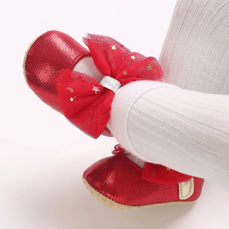 Spring and Autumn Girl Baby Shoes Classic Fashion Red Theme Cute Bow Princess Shoes Rubber Sole Anti slip Comfortable Walking Sh