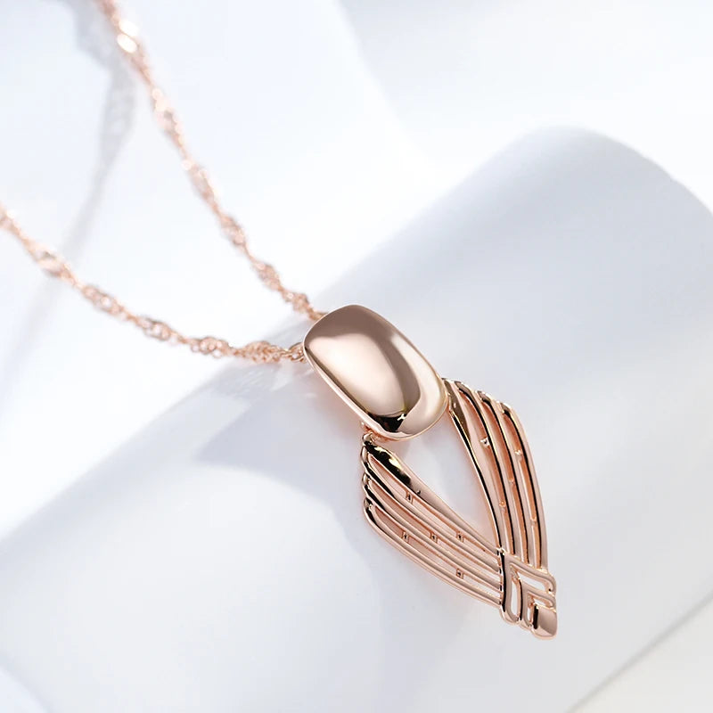 Kinel New Fashion Glossy Pendant Necklace for Women Unusual Geometry Hollow 585 Rose Gold Color Ethnic Bride Daily Fine Jewelry