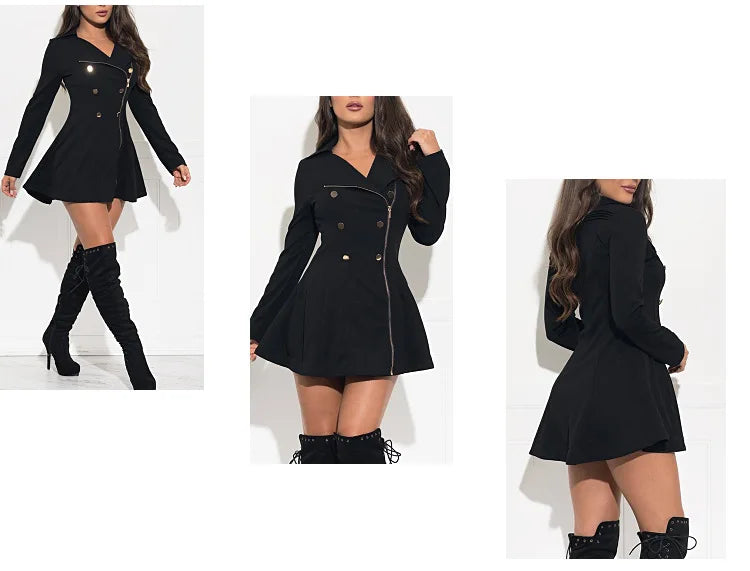 Black Jackets Women Zipper Trench Spring Turn Down Collar Coats Double Breasted Long Y2k Tops Fit 2023 Autumn Work Button Coats