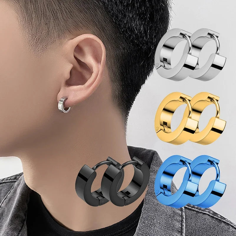 1 Pair Men Women Punk Stainless Steel Ear Circle Earring Simple Ear Buckle Gothic Fashion Jewelry Hot Selling Pop Jewelry gift