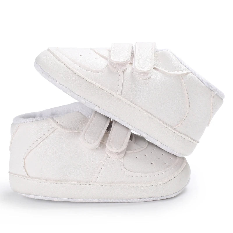 Spring and Autumn Baby Shoes Fashion Classic White PU High Top Sports Shoes Soft Sole Comfortable Casual Walking Shoes