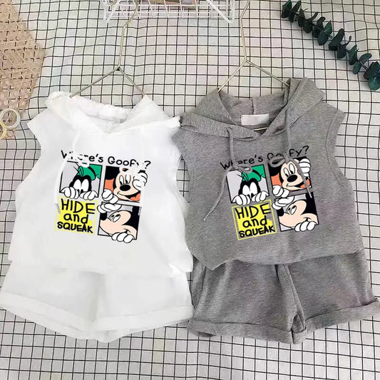 Cartoon Mickey T-shirt Vest+Shorts 2Pcs Suit Children's Sets Children's Top and Bottom Clothes Set Clothing Kids Outfits Disney