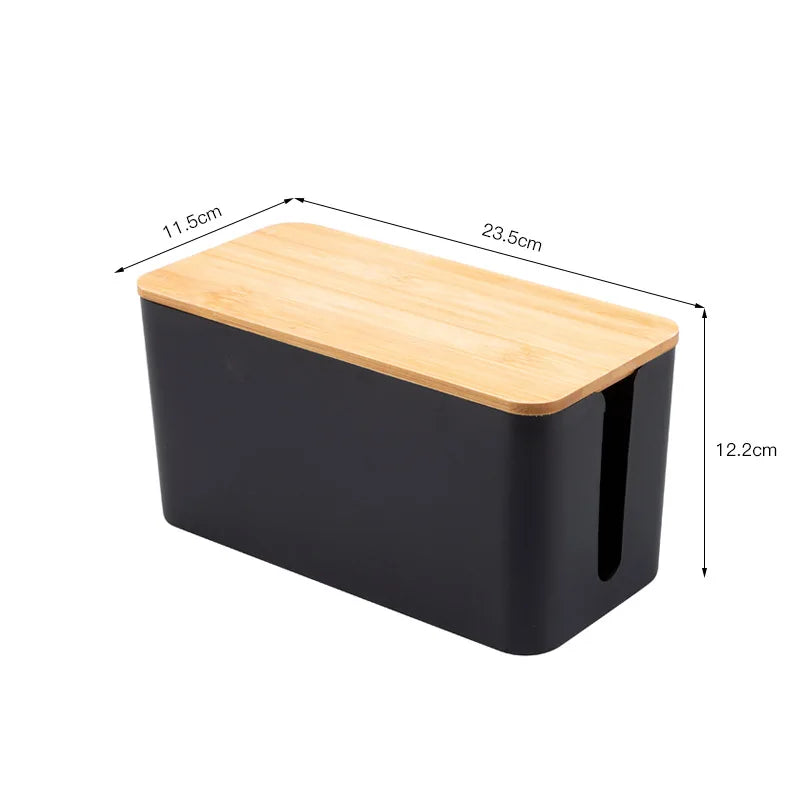 Wooden Office Cable Storage Box Power Line Wire Management Organizer Charger Socket Network Line Storage Bin Desk Storages