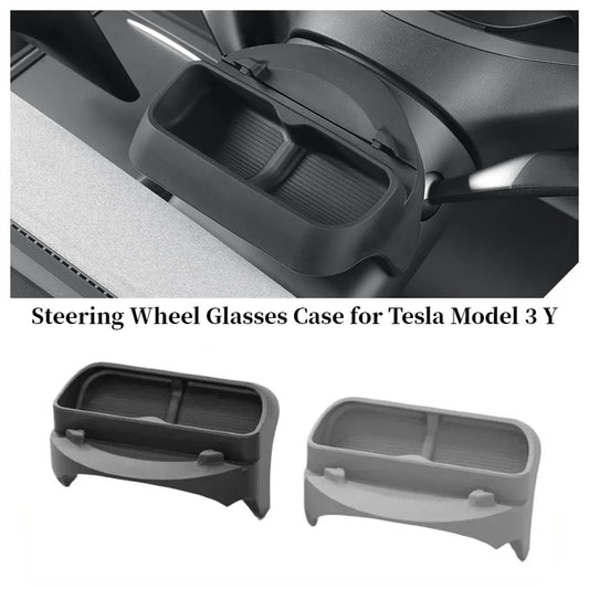 Silicone Storage Box for Tesla Model 3 Y 2021-23 Steering Wheel Glasses Case GPS Navigation Mobile Phone Holder Car Accessories