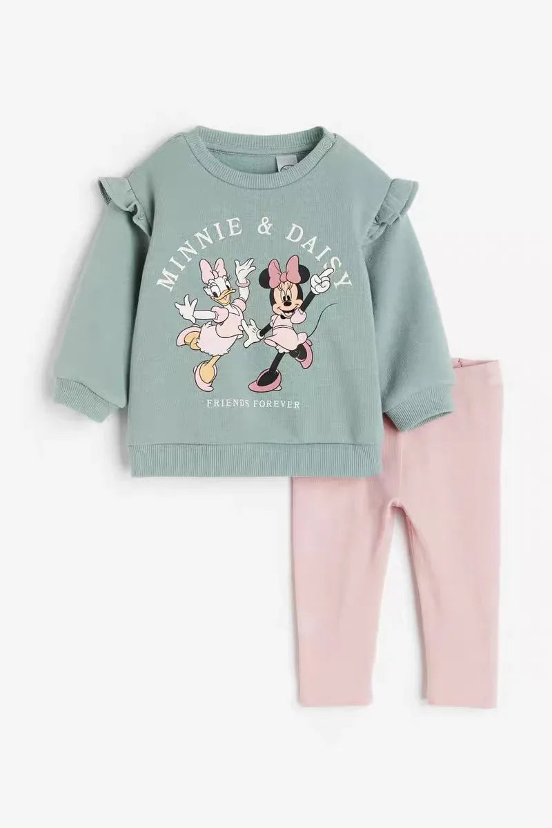 Cute Minnie Print Tops 2pcs For Girls Child Autumn Long Sleeve Tracksuits New Fashion Clothing Kids Casual Hoodies+Sweatpants