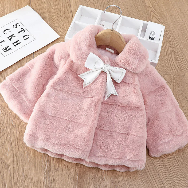 Winter Warm Faux Fur Coat For Girls Jacket Baby Snowsuit Sweet Christmas Princess Outwear 1-5 Years Kids Clothes