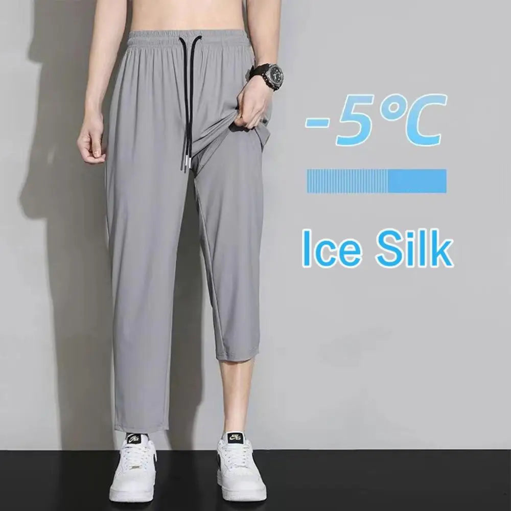 Summer Ice Silk Quick Dry Sweatpant Men's Joggers Pants Oversize Straight Pants Pocket Tracksuit Trousers Fitness Training Pants