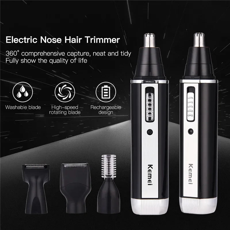 Kemei 4in1 Rechargeable Nose Trimmer Beard Trimer Men Micro Shaver Eyebrow Nose Hair Trimmer Nose and Ear Cleaner Grooming Set