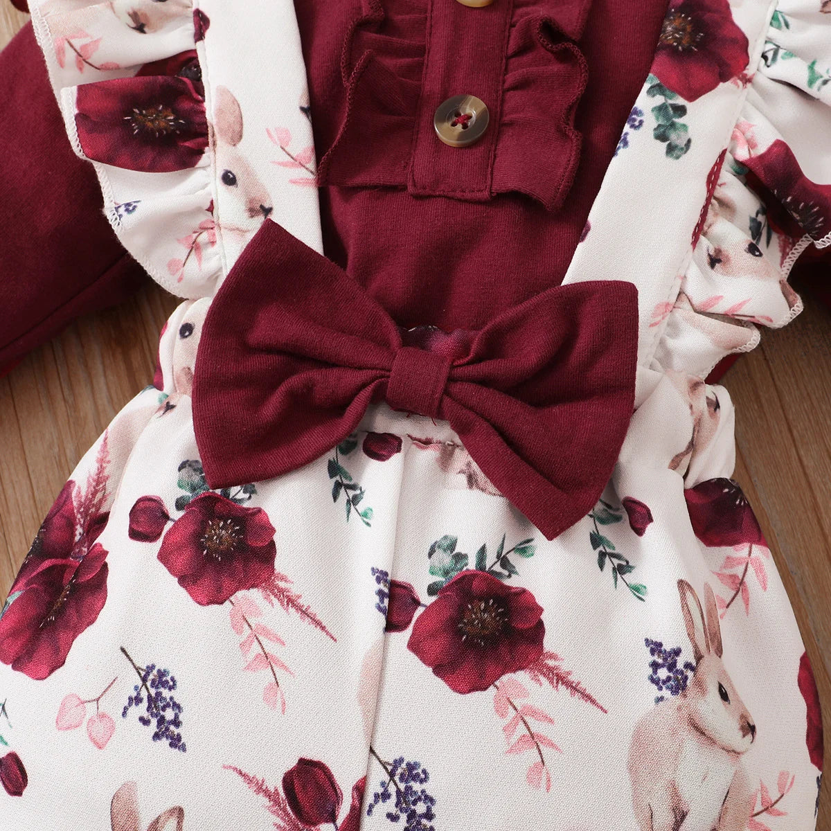 Winter  Newborn  Infant  Baby  0-12M  Girls  Cotton   Long  Sleeves  Headband   Rabbit   Print    Pants  Fashion  Baby  Clothing