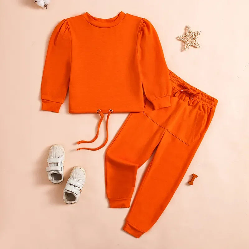 2024 Spring New Girls Fashion O Neck Long Sleeve Pullover Top + Pants 2 Pieces Set Casual Kids Clothes