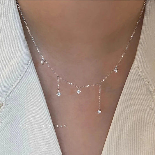 925 Sterling Silver Zircon Star Charms Necklace For Women Choker Elegant Luxury 18k Gold Plated O-Chain Necklace Wedding Jewelry