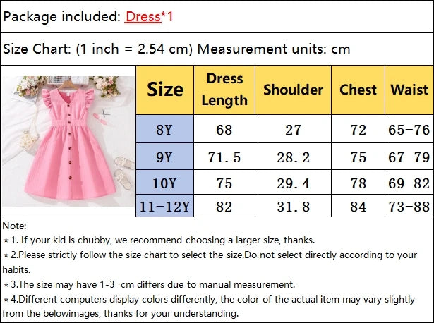 Kids Dresses for Girls 8-12 Years Pink Small Flying Sleeves V-Neck Dress 2024 New Summer Teenager Sweet Casual Daily Dress