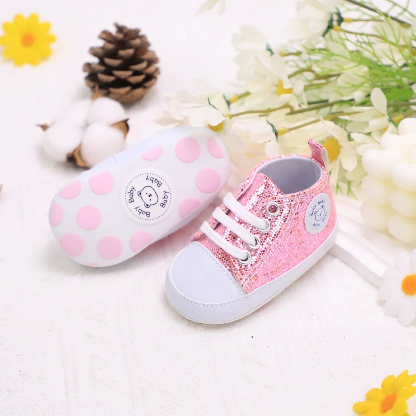 Trendy Comfortable Sequin Sneakers For Baby Boys, Lightweight Non Slip Shoes For Indoor Outdoor Walking, Spring And Autumn