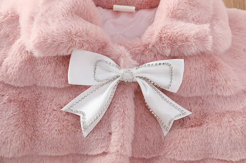 Winter Warm Faux Fur Coat For Girls Jacket Baby Snowsuit Sweet Christmas Princess Outwear 1-5 Years Kids Clothes