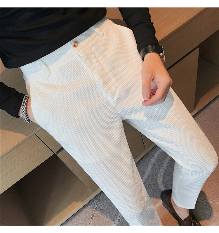 Suit Pants Autumn Winter Fashion Waffle Dress Pants For Men Clothing Business Casual Slim Fit Men's Formal Trousers High Quality