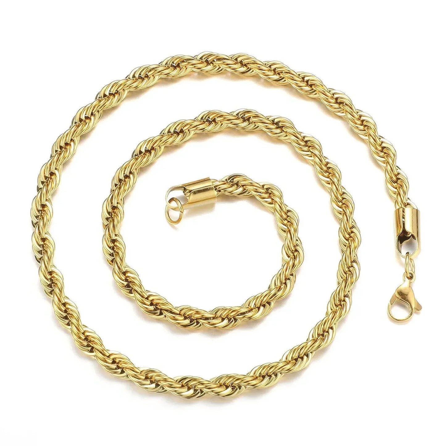 2-6MM Gold Color Twisted Rope Chain Necklace Stainless Steel Never Fade Waterproof Choker For Men Women Fashion Jewelry