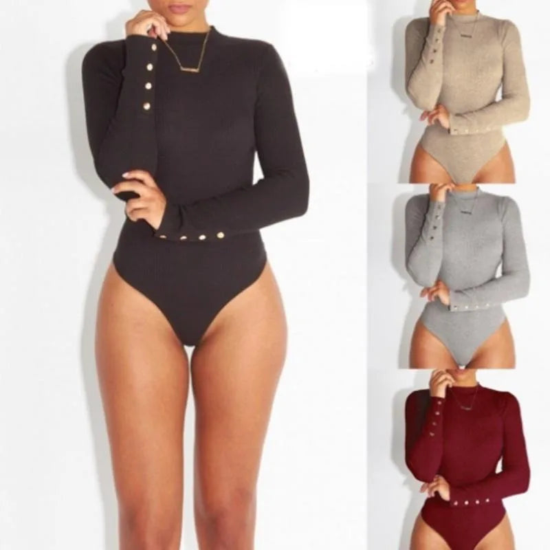 Women Black Long Sleeve Bodysuit Autumn Winter Turtleneck Bodysuits Womens Sexy Bodycon High Waist Romper Body