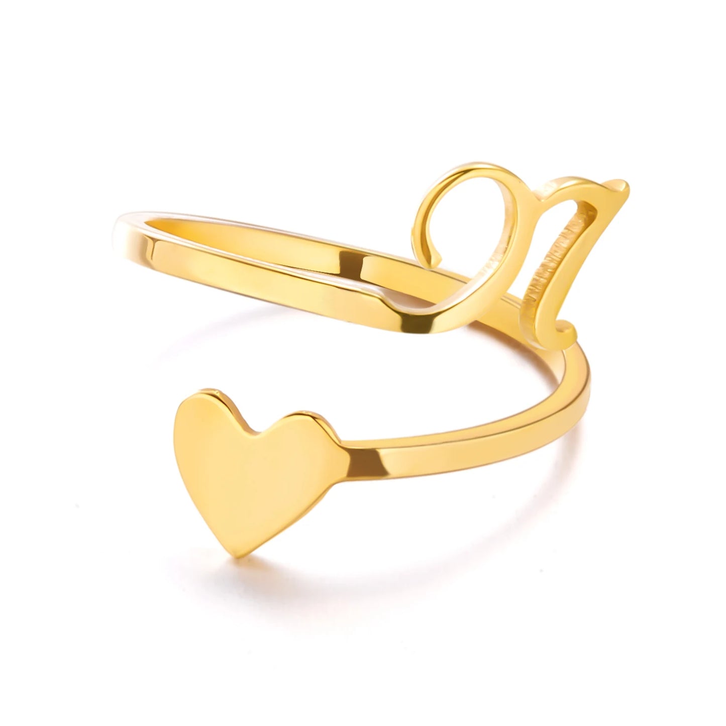 Simple Romantic Heart and Letter Rings A-Z 26  Alphabet Initials Ring For Women Opening Finger Ring Party Jewelry Birthday Gift