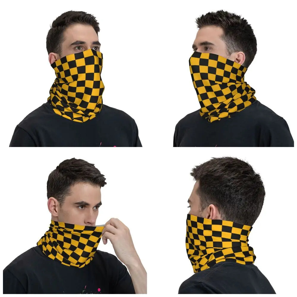 Colorful Geometric Checkered Black And Sky Blue Bandana Neck Cover Printed Racing Moto Motorcycle Wrap Scarf Warm Cycling Scarf