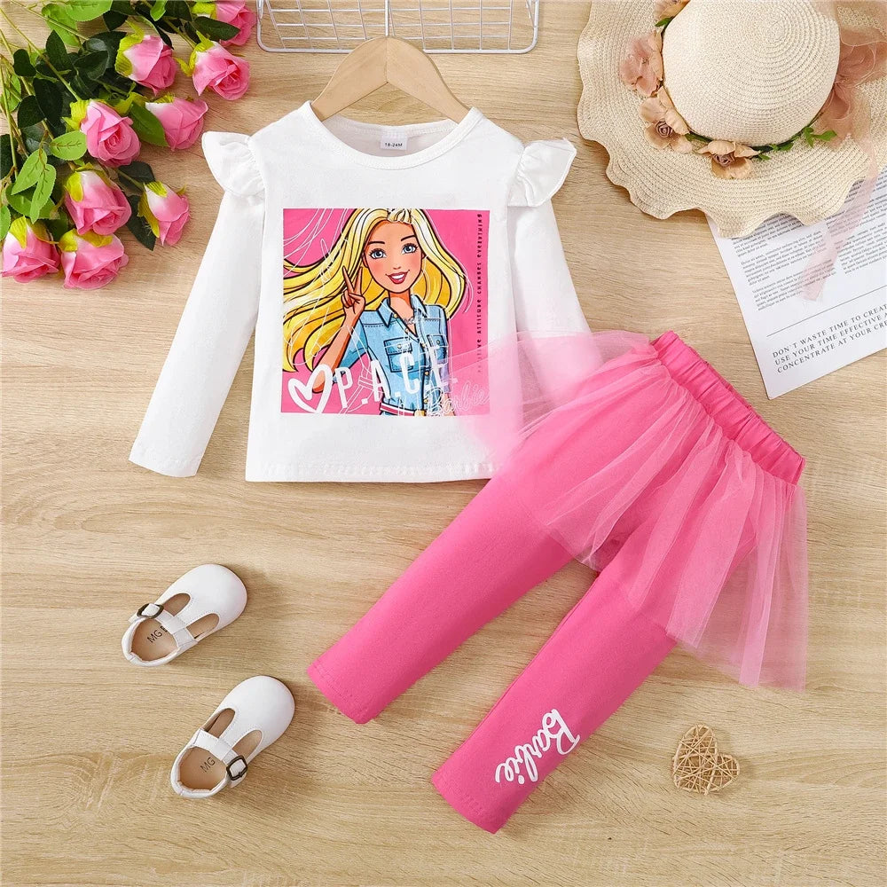 2PCS Kids Girl Clothes Set Cartoon Pattern Fashion Long Sleeve Top+Skirt Pant Spring&Autumn Lovely Wear for Child Girl 1-6 Years