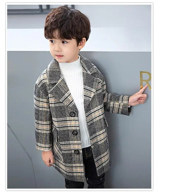 Boy'S Tweed Coat Foreign Style Wool Coat Winter 2022 Autumn And Winter New Small Suit Children'S Clothes Children'S Baby