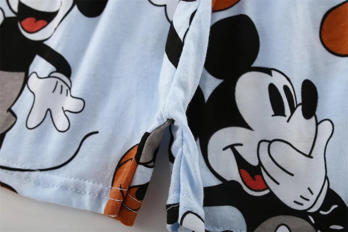 2024 Summer New Disney Mickey Boys Tracksuit Short Sleeved Suit Cartoon Fashion Casual Kids Clothing T-shirt + Shorts Outfits