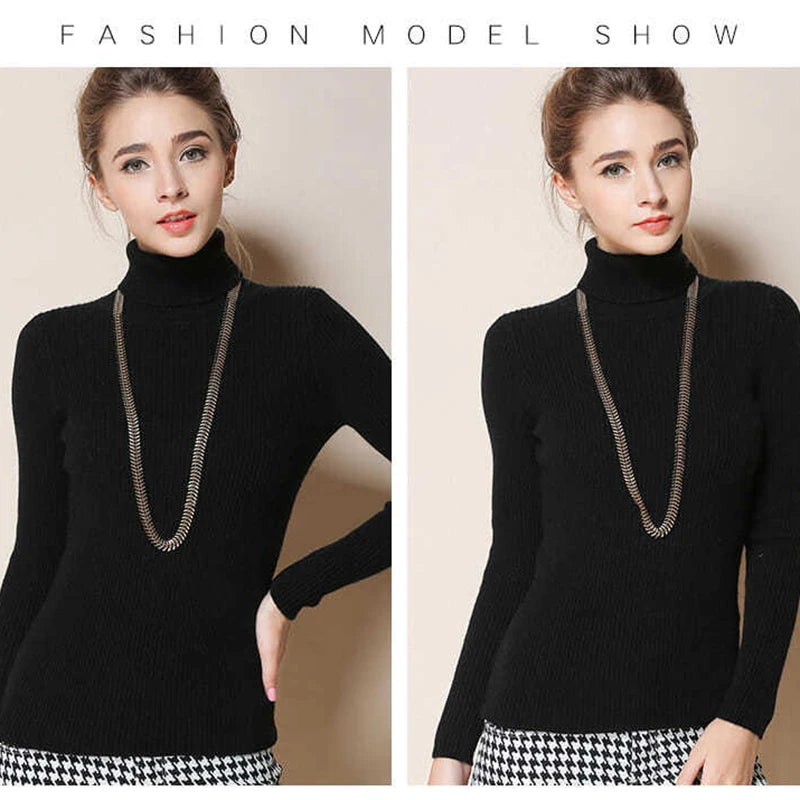 2024 Simple Women Turtleneck Sweater Winter Fashion Pullover Elastic Knit Ladies Jumper Casual Solid Black Female Basic Tops